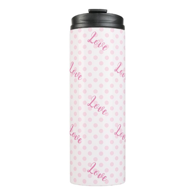 Liebe Pink Polka Dots Muster Thermosbecher (Vorderseite)