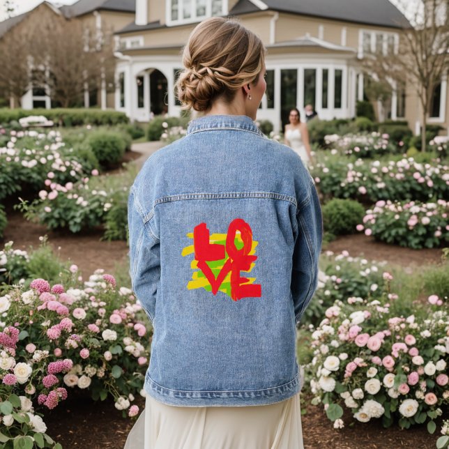 Liebe Pinsel Farbige Langarm Jeansjacke (Hochzeit Rückseite)