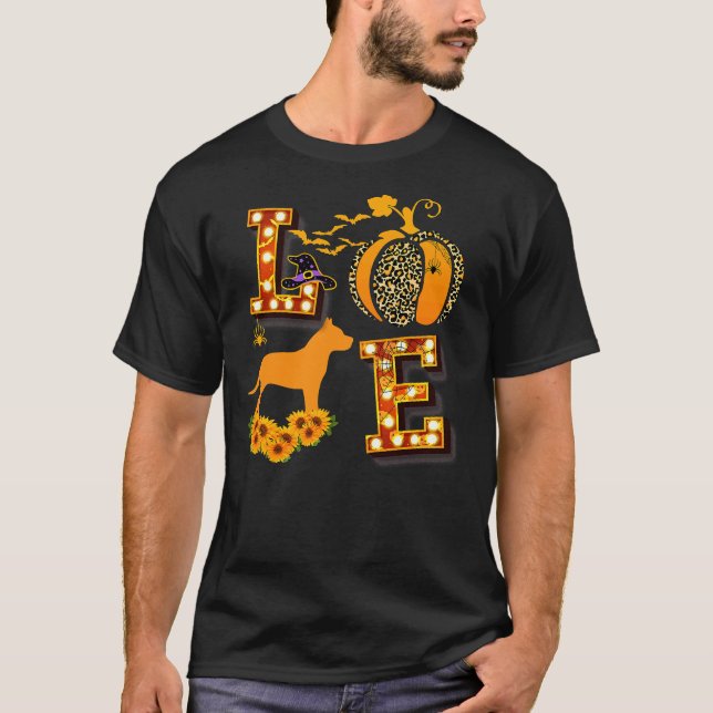 Liebe Pitbull Leopard Print Pumpkin Halloween Cost T-Shirt (Vorderseite)
