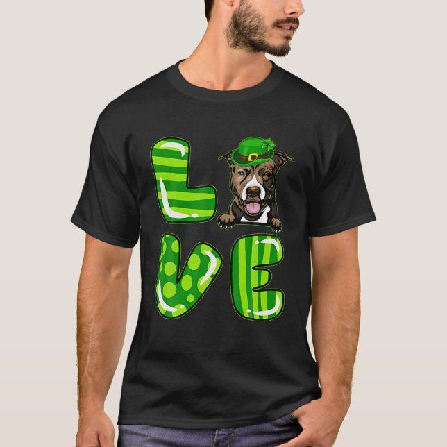 Liebe Pitbull Lucky Clover Kleeblatt St Patrick's  T-Shirt (Vorderseite)