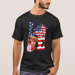 Liebe Pitbull Sonnenblume USA-Flagge Rot Blau 4. J T-Shirt