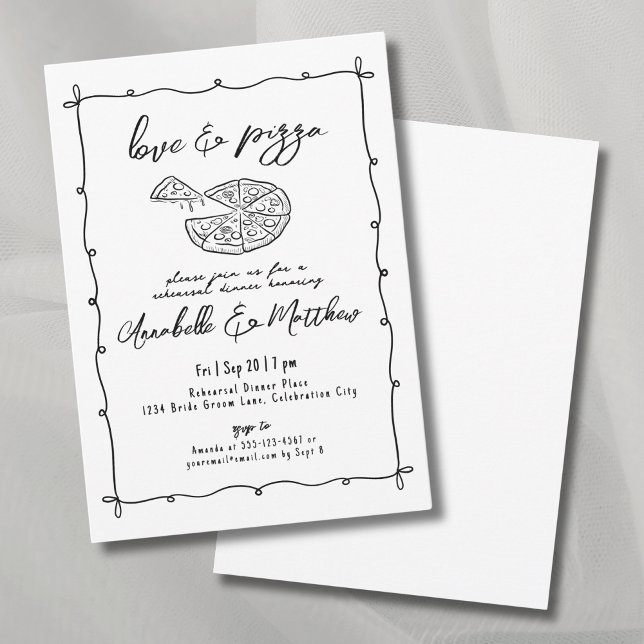 Liebe Pizza Hochzeit Probe Dinner Einladung (Hand Drawn Love Pizza Wedding Rehearsal Dinner Invitation)