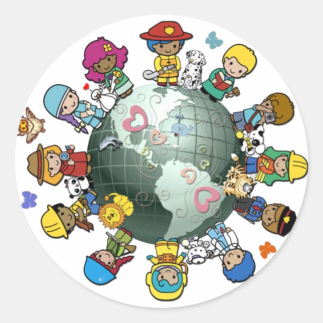 Liebe Planet Erde: Einheit für den Frieden Runder Aufkleber (Vorderseite)