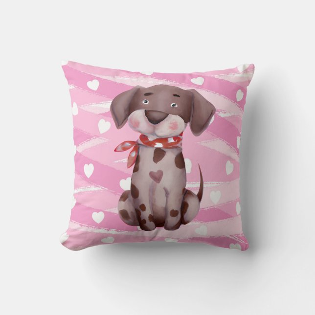 "LIEBE PUPPY" IN PINK UND WEISS KISSEN (Vorderseite)