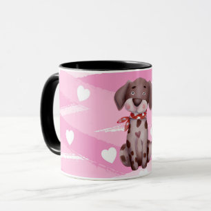 "LIEBE PUPPY" MIT PINK UND WEISSEN HERZEN TASSE