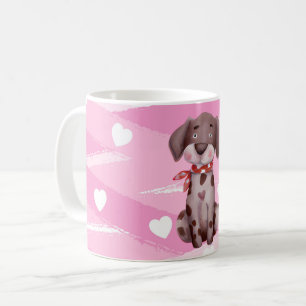 "LIEBE PUPPY" MIT PINK UND WEISSEN HERZEN TASSE