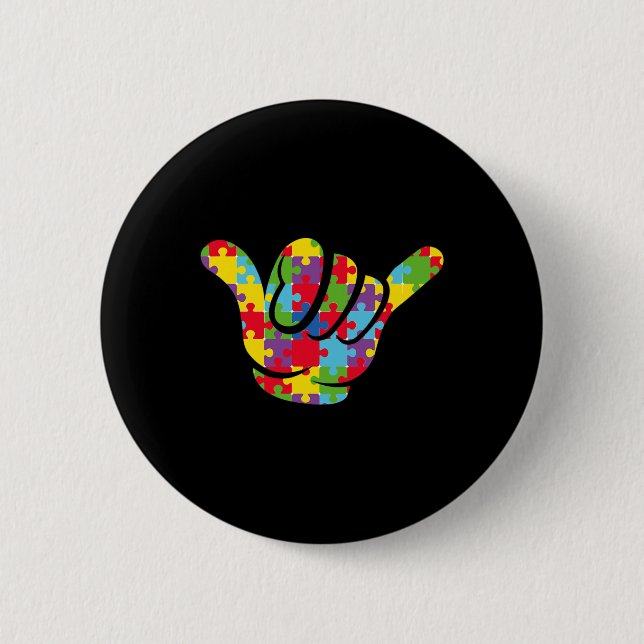 Liebe Puzzle Hand Gebärdensprache Autismus Bewusst Button (Vorderseite)