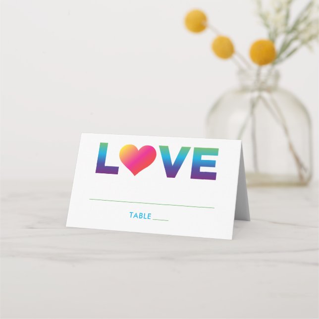 Liebe Rainbow Colors Heart Wedding Platzkarte (Vorderseite)