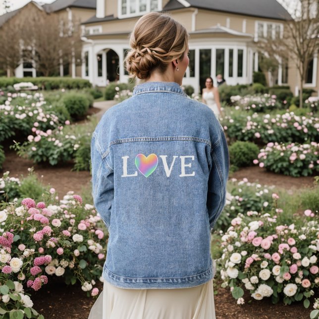 LIEBE Rainbow Heart Women's Jeansjacke (Hochzeit Rückseite)