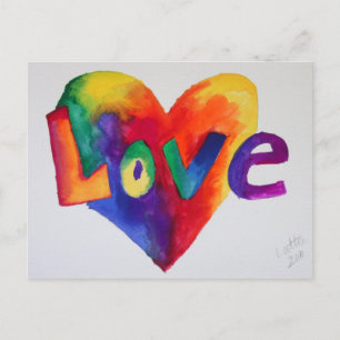 Liebe Rainbow Herzstück Watercolor Kunst, Dichtung Postkarte
