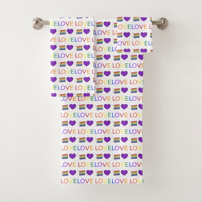 LIEBE Rainbow Pride Layer Cake Slice Lila Herz Badhandtuch Set (Insitu)