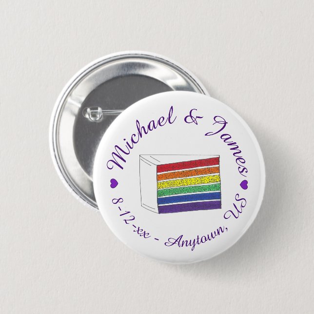 LIEBE Rainbow Wedding Cake Lila Heart Gay Pride Button (Vorne & Hinten)