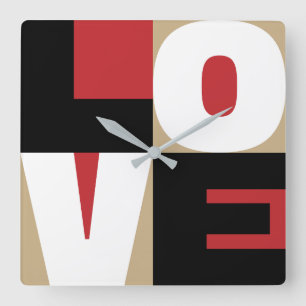 Liebe Red Black Gold Clean Letter Art Design Quadratische Wanduhr