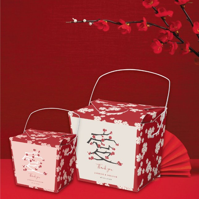 Liebe Red Cheroms Engagement Party Geschenkschachtel (Chinese 'Ai' Love Red/Pink Cherry Blossoms Engagement/Wedding Party Favor Boxes @ fatfatin_red_knot)