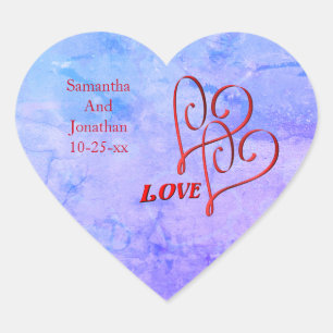 Liebe Red Entwined Hearts Personalisiert Hochzeit Herz-Aufkleber