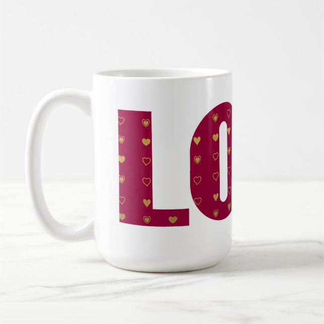 LIEBE Red Gold Hearts Valentine Couple Kaffeetasse (Links)
