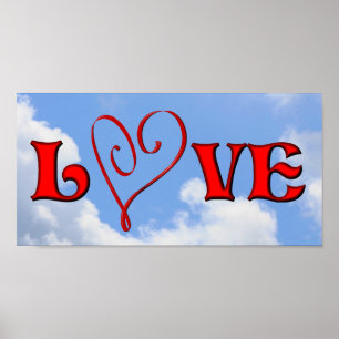 Liebe Red Heart Blue Sky Poster