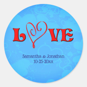 Liebe Red Heart Wedding Personalisiert Runder Aufkleber