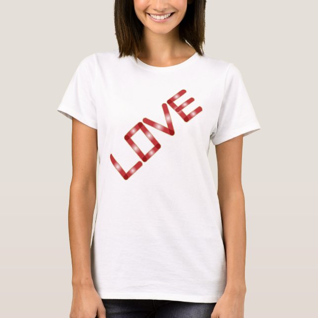 Liebe Red White Glow Gold Glitzer Border T-Shirt (Vorderseite)