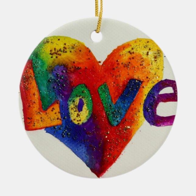 Liebe Regenbogen Glitzer Lugano Unexpected Classic Keramikornament (Vorne)