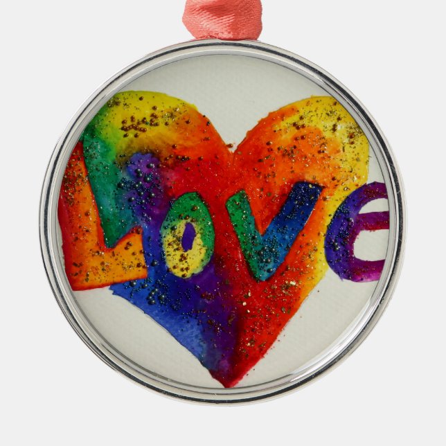Liebe Regenbogen Glitzer Lugano Unexpected Classic Silbernes Ornament (Vorne)