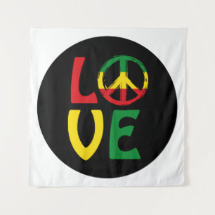LIEBE Reggae mit Friedenssymbol Wandteppich