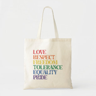 Liebe Respekt Freiheit Regenbogen LGBTQ Gay Pride Tragetasche
