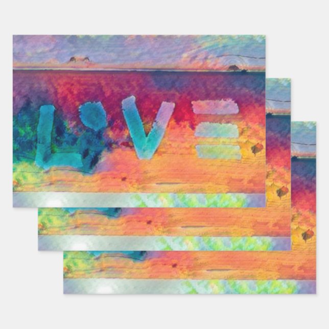 Liebe Retro Hippie Blue Red Orange Bohemisch Count Geschenkpapier Set (Set)