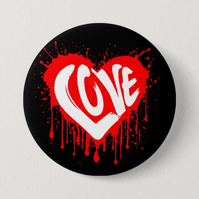 Liebe Retro Rotes Herz Valentine Weißer Text Button (Vorderseite)