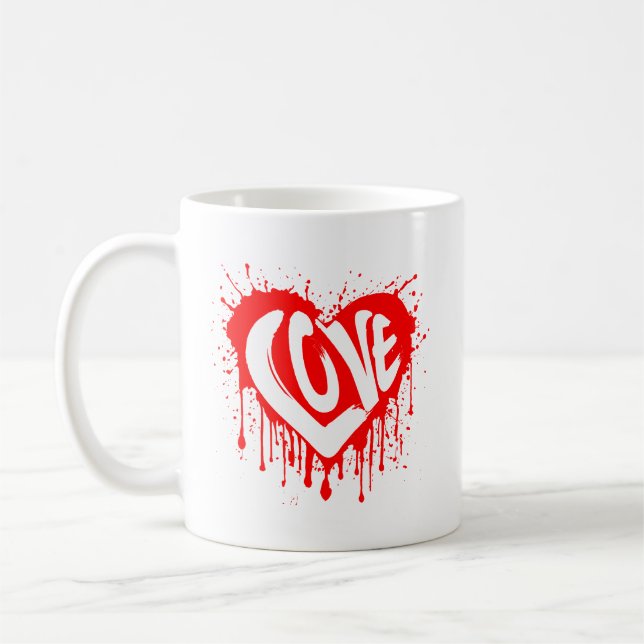Liebe Retro Rotes Herz Valentine Weißer Text Kaffeetasse (Links)