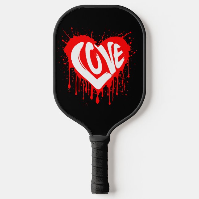 Liebe Retro Rotes Herz Valentine Weißer Text Pickleball Schläger (Vorderseite)