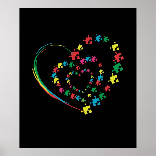 Liebe Ribbon Herz Puzzle Autismus Aufklärung Gesch Poster (Vorne)