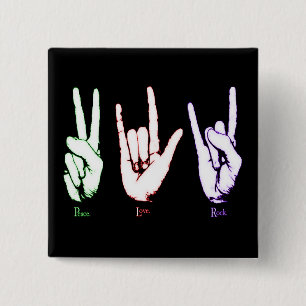 Liebe Rock Sign Language Black Button