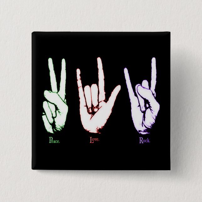 Liebe Rock Sign Language Black Button (Vorderseite)