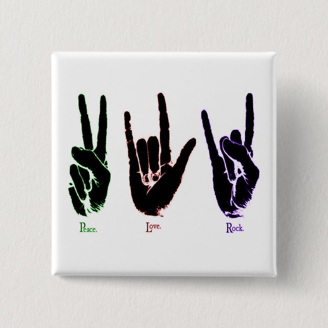 Liebe Rock Sign Language Square Button (Vorderseite)