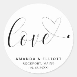 Liebe Romantische Schwarz-Weiß-Typografie-Hochzeit Runder Aufkleber