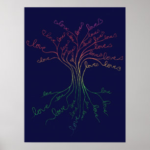Liebe Roots Tree of Life Navy Regenbogen Valentine Poster