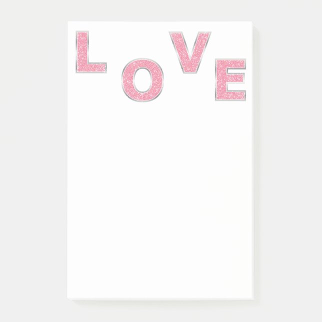 Liebe Rosa Glitzer Post-it Klebezettel (Vorderseite)