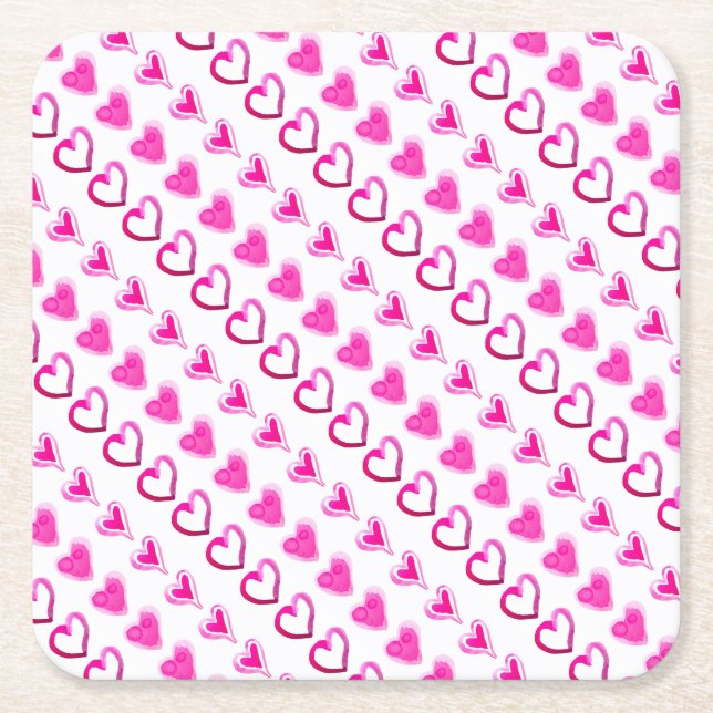 Liebe Rosa Herz Romantische Niedliche Herzmuster Rechteckiger Pappuntersetzer (Vorderseite)
