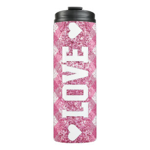 Liebe Rosa Kariert Thermosbecher