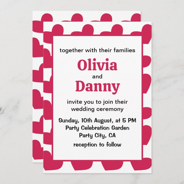 Liebe Rosa Liebe Herz Hochzeit Einladung (Vorne/Hinten)