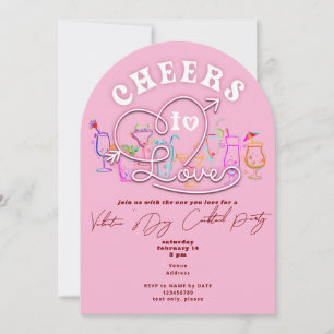Liebe Rosa Retro Cocktail Valentinstag Einladung