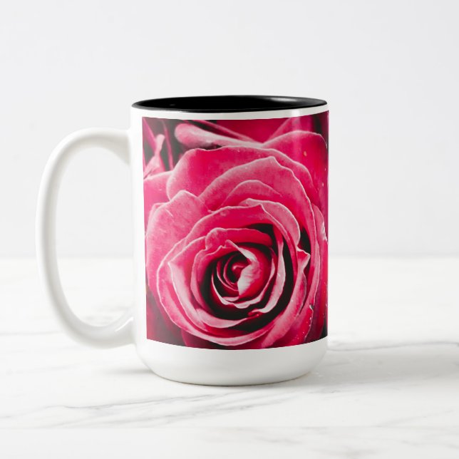 Liebe Rosa Rosen 15oz Zwei-Tonen-Tasse Schwarz Zweifarbige Tasse (Links)