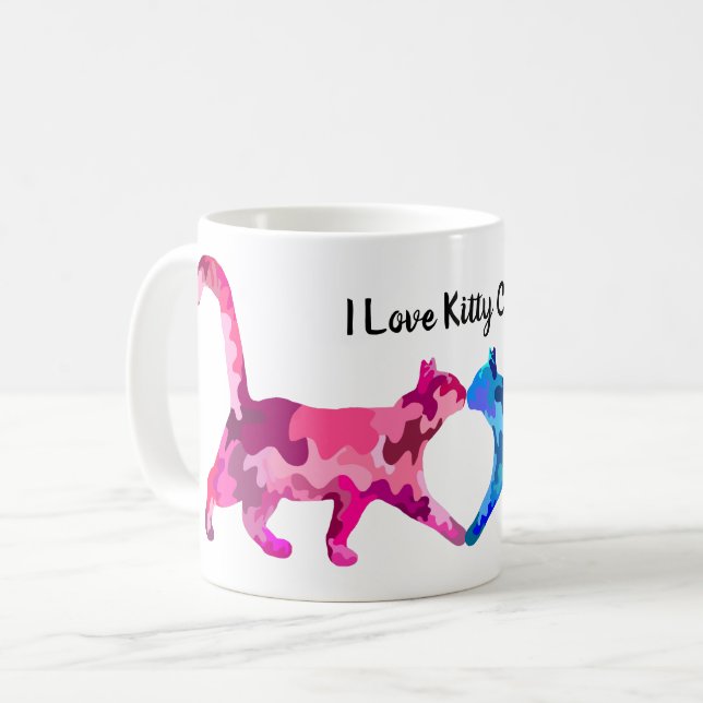Liebe Rosa und Blauer Katze Kaffeetasse (Vorderseite Links)