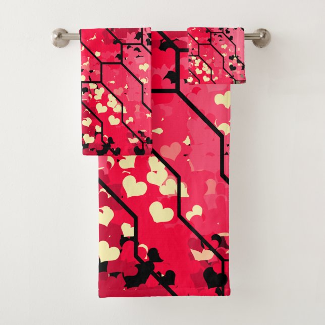 Liebe Rosa und Rotes Muster Badhandtuch Set (Insitu)