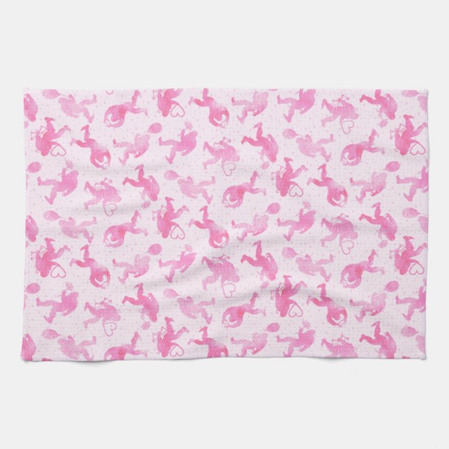 Liebe: Rosa Valentine Yeti Geschirrtuch (Horizontal)