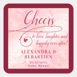 Liebe Rose Gold Script Burgundy Hochzeit Quadratischer Aufkleber