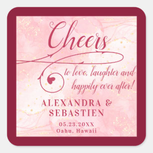 Liebe Rose Gold Script Burgundy Hochzeit Quadratischer Aufkleber