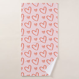 Liebe: rote Herzen im rosa Hintergrund Badehandtuch