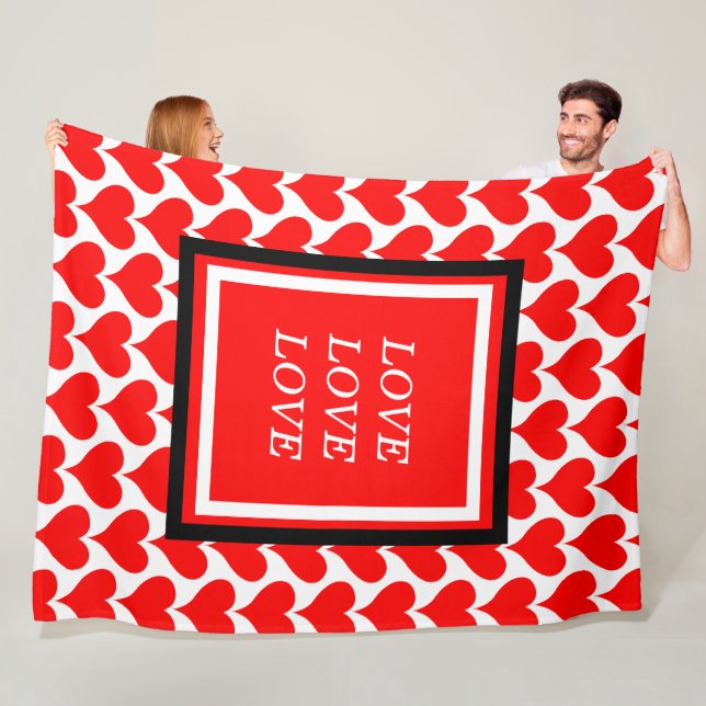 Liebe rote Herzen Randmuster Fleecedecke (Beispiel)